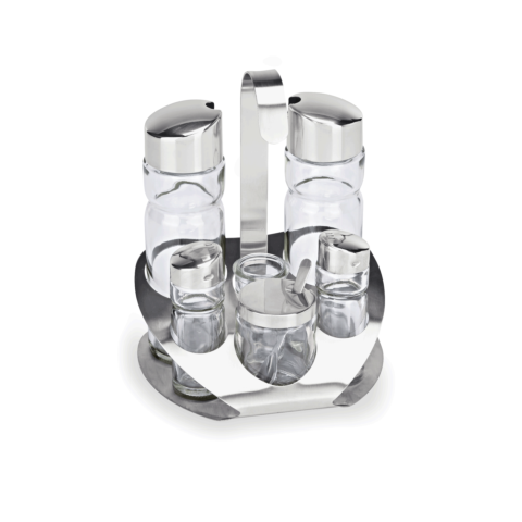 Edelstahl/Glas Zahnstocherglas Salz und Pfeffer 6X Menage 3-teilig 
