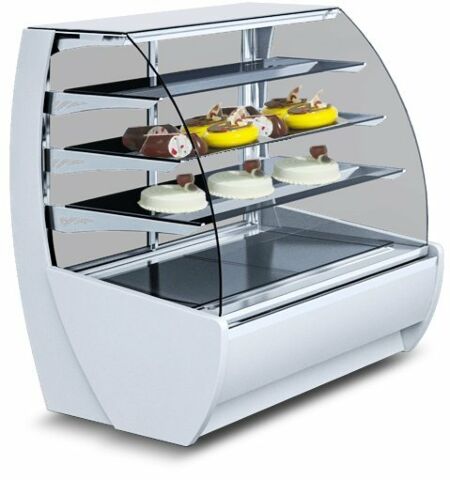 IGLOO Kuchentheke Konditoreitheke KAMELEO 1.3 weiß, Umluft, Breite 1405mm seitlich mit gefüllten Regalen