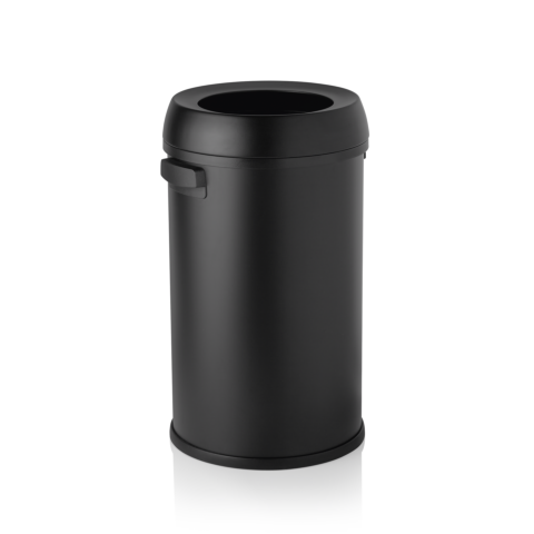 Abfalleimer, mit 2 Griffen, Ø 40 cm, 65 Liter, schwarz, Edelstahl, Polypropylen