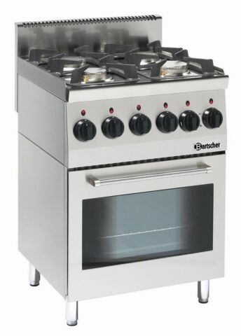 Bartscher 4 Flammen Gasherd mit Elektro Backofen