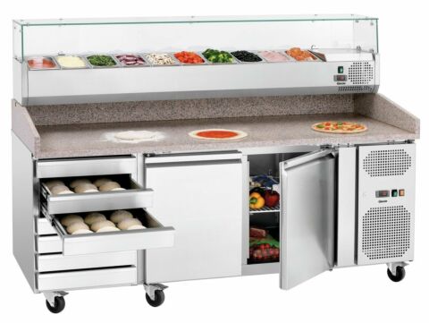 BARTSCHER Pizzakühltisch G-S7T2, 7 Schubladen, 2 Türen GN1/1 mit Kühlaufsatz