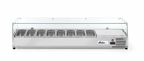 Arktic Aufsatz-Kühlvitrine GN 1/4 Edelstahl mit Spuckschutz, Tischgerät 180 W