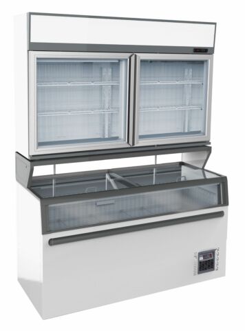 SUPERMARKT Wandtiefkühlung CS mit 2 Glastüren mit Tiefkühltruhe, Breite 1454mm