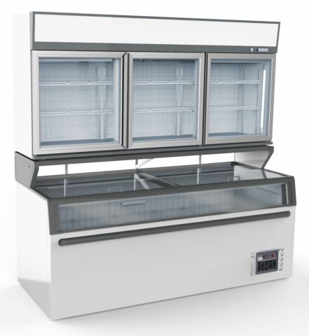 SUPERMARKT Wandtiefkühlung CS mit 3 Glastüren mit Tiefkühltruhe, Breite 2104mm