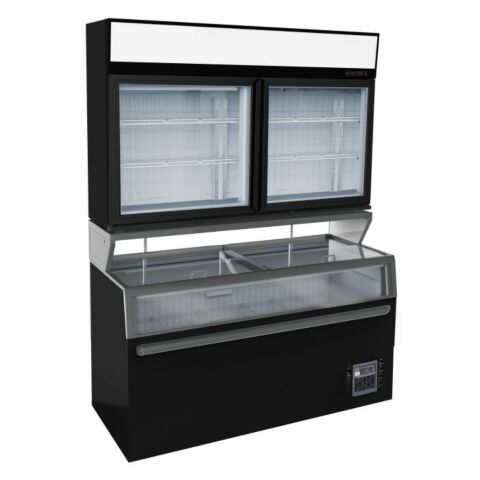 Combisteel Wandtiefkühlung Schwarz 2 Glastüren 1454 mm