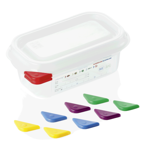 GN Behälter Set GN 86 1/9-065 mm, mit Deckel, mit rotem Clip, Set á 6 Stück, Polypropylen