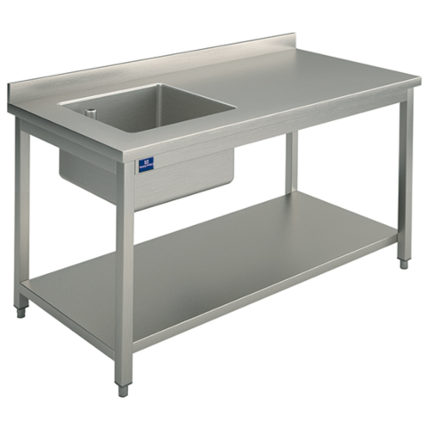 MASTRO Arbeitstisch mit Becken links, mit Aufkantung, 1200x700 mm