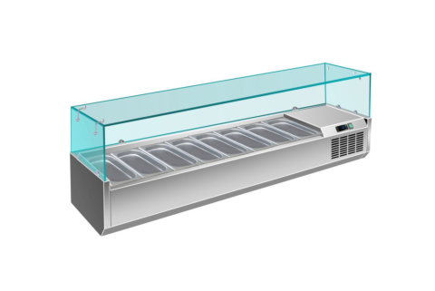 Pizzaühlaufsatz mit Glasaufsatz 7x 1/4 GN | 1600x335x460 mm