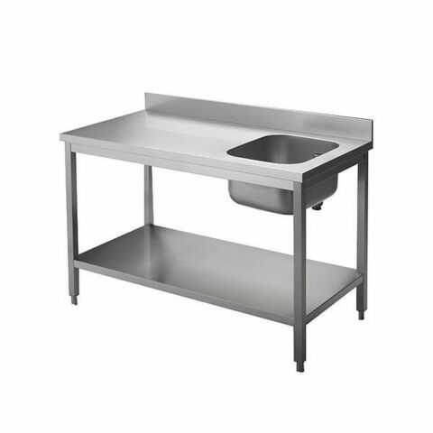 Chef-Tisch mit Aufkantung 160 cm – 1 Becken links, CNS Edelstahl