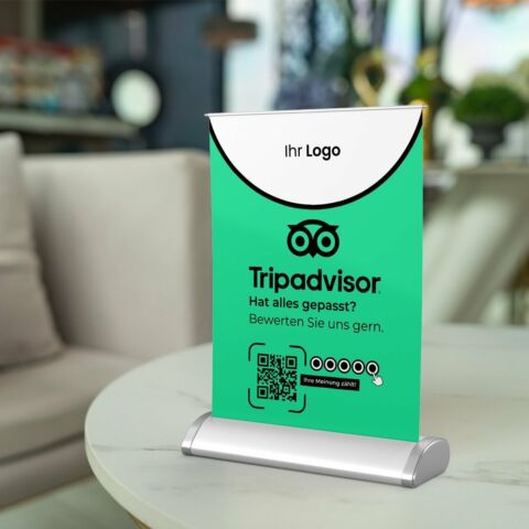 Tripadvisor Mini-Roll-Up Aufsteller FOCUS mit QR-Code+Logo, DIN A4