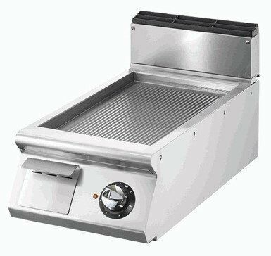 VIRTUS Elektro-Grillplatte, gerillte verchromte Platte, Breite 400mm, 5,4 kW, 400V