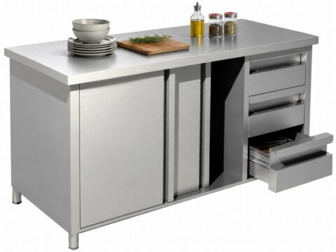 Arbeitsschrank mit Schiebetüren und Schubladen B 160cm x T 70cm