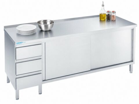 Arbeitsschrank mit Schiebetüren und Schubladen Links, 2000x600x850/900mm
