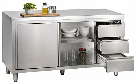 Arbeitsschrank mit Schiebetüren und Schubladenblock B 200cm x T 60cm