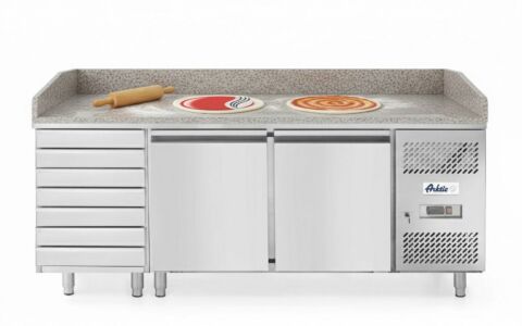 ARKTIC Pizzatisch zweitürig + 7 Schubladen 485L