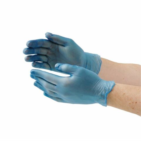 Vogue Vinyl Einmalhandschuhe blau puderfrei, Größe: L, 100 Stück-Gastro-Germany