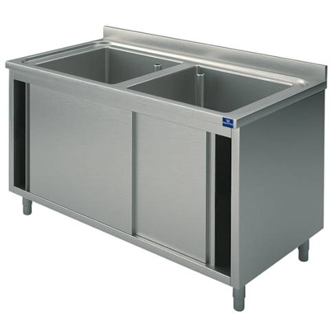 MASTRO Spülschrank, 2 Becken, mit Schiebetüren, 1000x600 mm