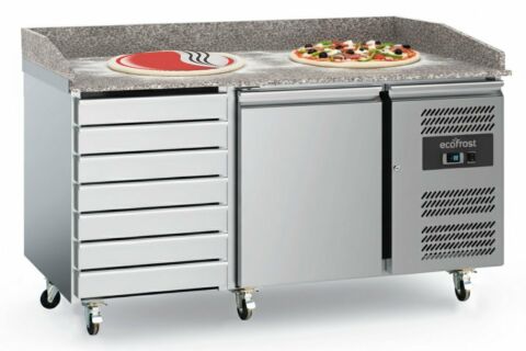 ecoFrost Edelstahl Pizzatisch 1 Tür und 7 Schubladen