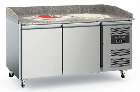ecoFrost Edelstahl Pizzatisch 2 Türen mit Rädersatz