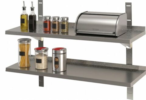 Edelstahl Wandbord 2 Böden mit Aufkantung 1600 x 400 mm