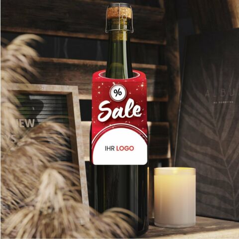 Flaschenanhänger „SALE“ PAF570 mit Logo & Steckschlaufe