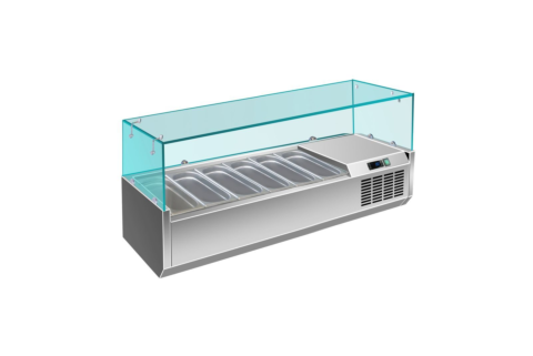 Pizzakühlaufsatz mit Glasaufsatz 6x 1/4 GN | 1400x335x460 mm