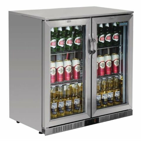 POLAR Edelstahl Barkühlschrank mit 2 Klapptüren 208L