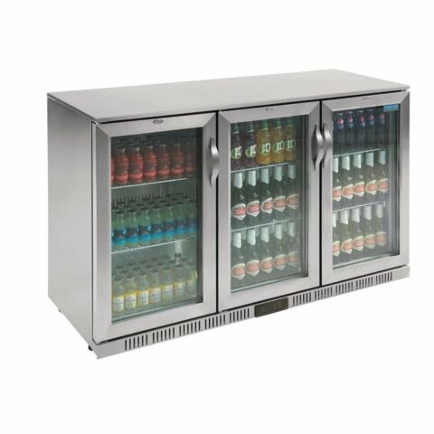 POLAR Edelstahl Barkühlschrank mit 3 Klapptüren 330L