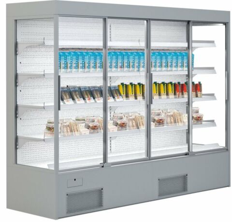 IGLOO Wandkühlregal Variant 257 mit Glasschiebetüren 1,50 kW, 2570 mm-Gefüllt
