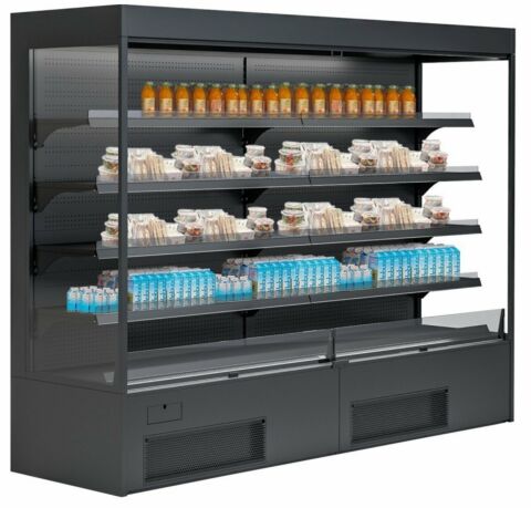 IGLOO Wandkühlregal Variant 257 Black Line mit Nachtrollo 2,32 kW, 2570 mm-Gefüllt