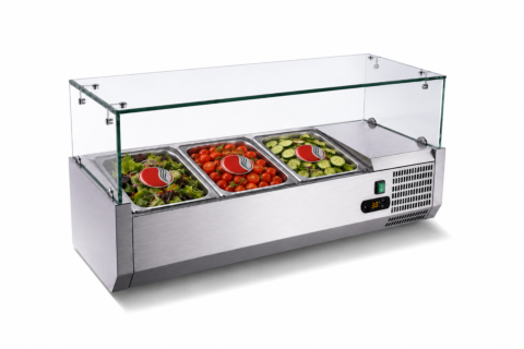 Kühlaufsatzvitrine für 3x GN 1/3, Breite 1200x400 mm, mit Glasaufsatz