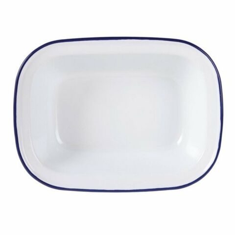 Olympia Emaille rechteckige Speiseschale weiß-blau 13,5 x 18cm (6 Stück)-Gastro-Germany
