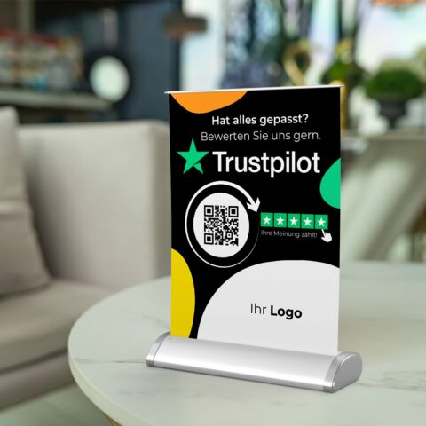 Trustpilot Mini-Roll-Up Tischaufsteller STYLE mit QR-Code+Logo