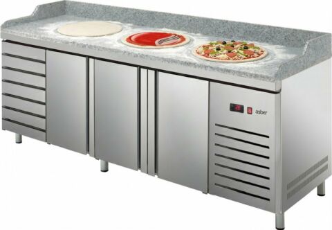 Pizzakühltisch Pizza PKT 3007 3 Türen und 7 Teigschubladen, Breite 2540mm
