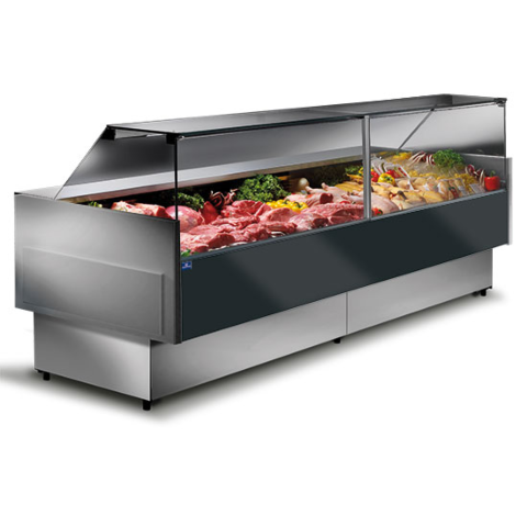 MASTRO Fleischkühltheke 2000mm mit gerader Frontverglasung, Umluft