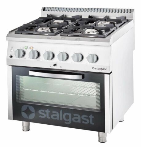 STALGAST Gasherd mit 4 Brennern (3,5x2x5+7) und Elektro-Umluft-Backofen GN1/1