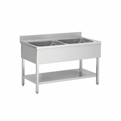 Spültisch, Breite 1000 mm, 2 Becken mittig, mit Grundboden und Aufkantung