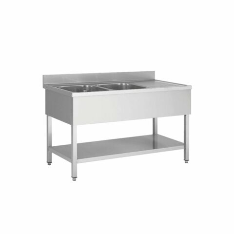 Spültisch, Breite 1800 mm, 2 Becken links, mit Grundboden und Aufkantung