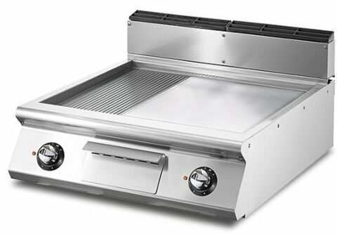 VIRTUS Elektro-Grillplatte, 2/3 glatte,1/3 gerillte Platte, Breite 800mm, Tiefe 730mm, 10.8 kW, 400V