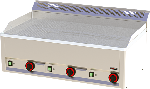 Elektro-Grillplatte 3 Heizzonen glatt/gerillt hartverchromt – Profi Auftischgerät aus Edelstahl
