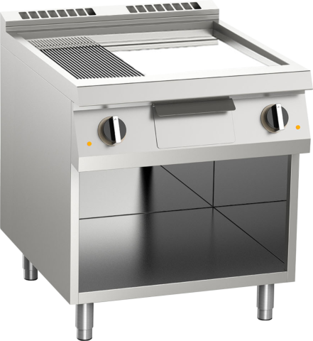 Elektro-Grillplatte geteilt verchromt – 2 Heizzonen 10,8 kW mit offenem Unterbau