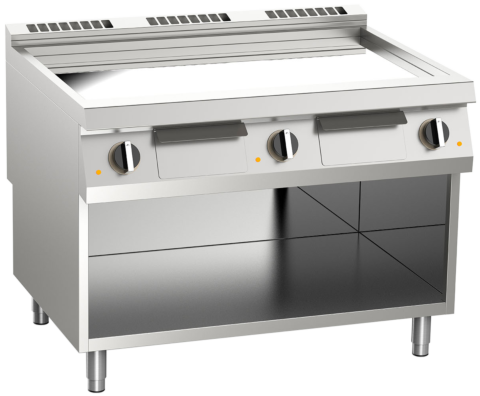 Elektro-Grillplatte glatt verchromt – 22,5 kW, 3 Heizzonen, mit offenem Unterbau