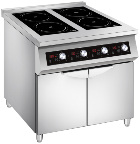 Induktionsherd 4 Kochzonen à 5 kW – Gastro Standgerät mit Flügeltüren