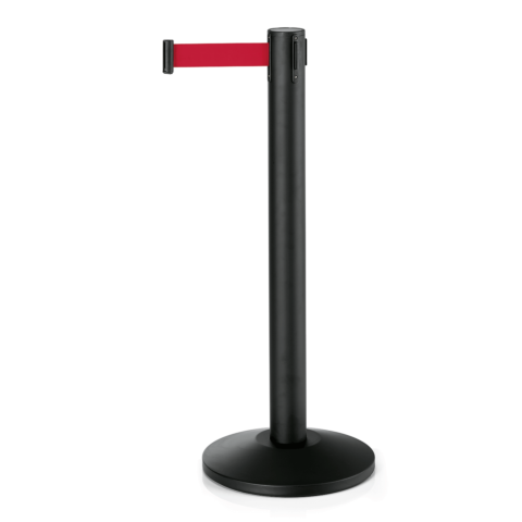 Abgrenzungspfosten Set LARGEFLEX, schwarz, 4,5 m, rotes Gurtband, Set á 2 Stück, pulverbeschichtet, Polyesterfaser, Stahl