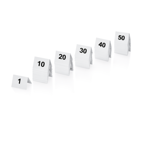 Tischnummernschild Set 1-50, 5 x 3,5 x 3,5 cm, 50-teilig, Kunststoff