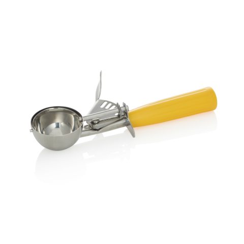 Portionierer, 21 cm,Ø 5,5 cm, gelber Griff, Chromnickelstahl 18/8, Polypropylen