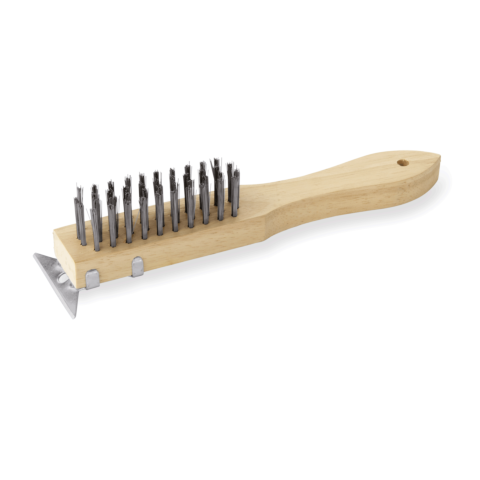 Reinigungsbürste, mit Schaber, 28 cm, mit Stahlborsten 3 cm, Kautschukholz, Stahl