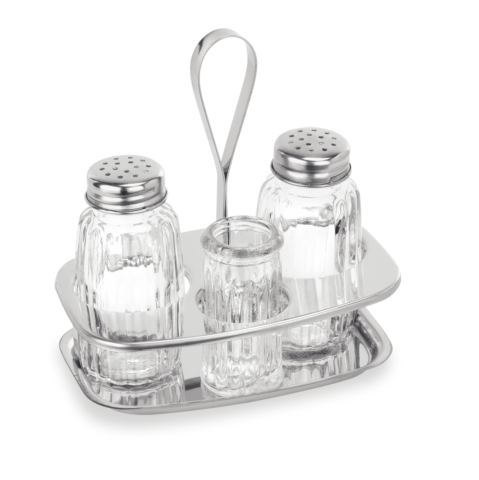 Menage 3-teilig MENAGE 1480, Salz, Pfeffer & Zahnstocherglas, Höhe 12,5 cm, Edelstahl, Glas