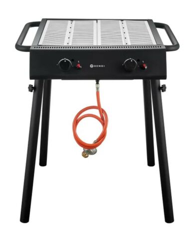 HENDI Gasgrill Xantos Black – 2 Brenner, 9,5 kW, Edelstahl & emailliert