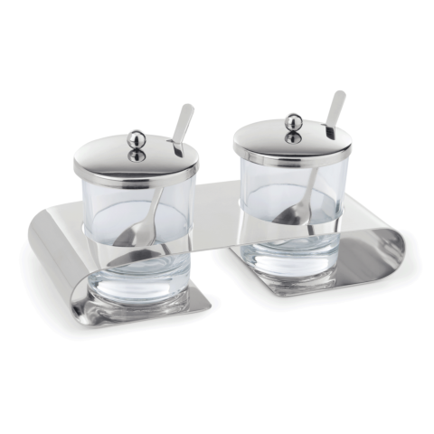 Menage, mit 2 Edelstahllöffeln, 200 ml, 22,5 x 10 cm, Edelstahl, Glas